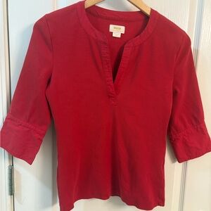 Anthropologie Women's Red 3/4 Sleeve Ribbed Blouse